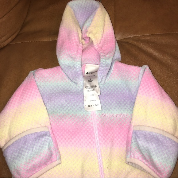 SOLD Columbia baby girl fleece snowsuit coverall with a hood 6 month infant - Picture 3 of 5
